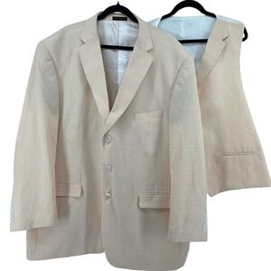 Pallini Seersucker Blazer Vest Set Mens 52R Orange White Southern Derby Dapper